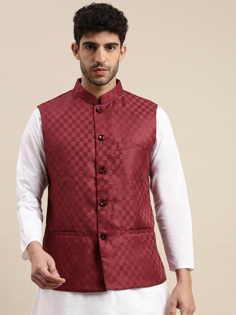 Men Ethnic Jacket Maroon DD2
