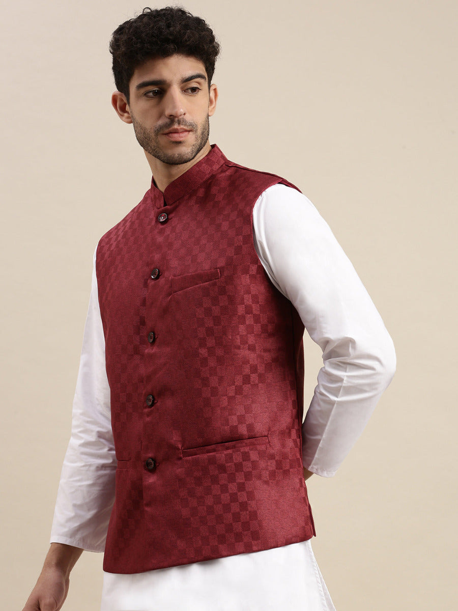 Men Ethnic Jacket Maroon DD2