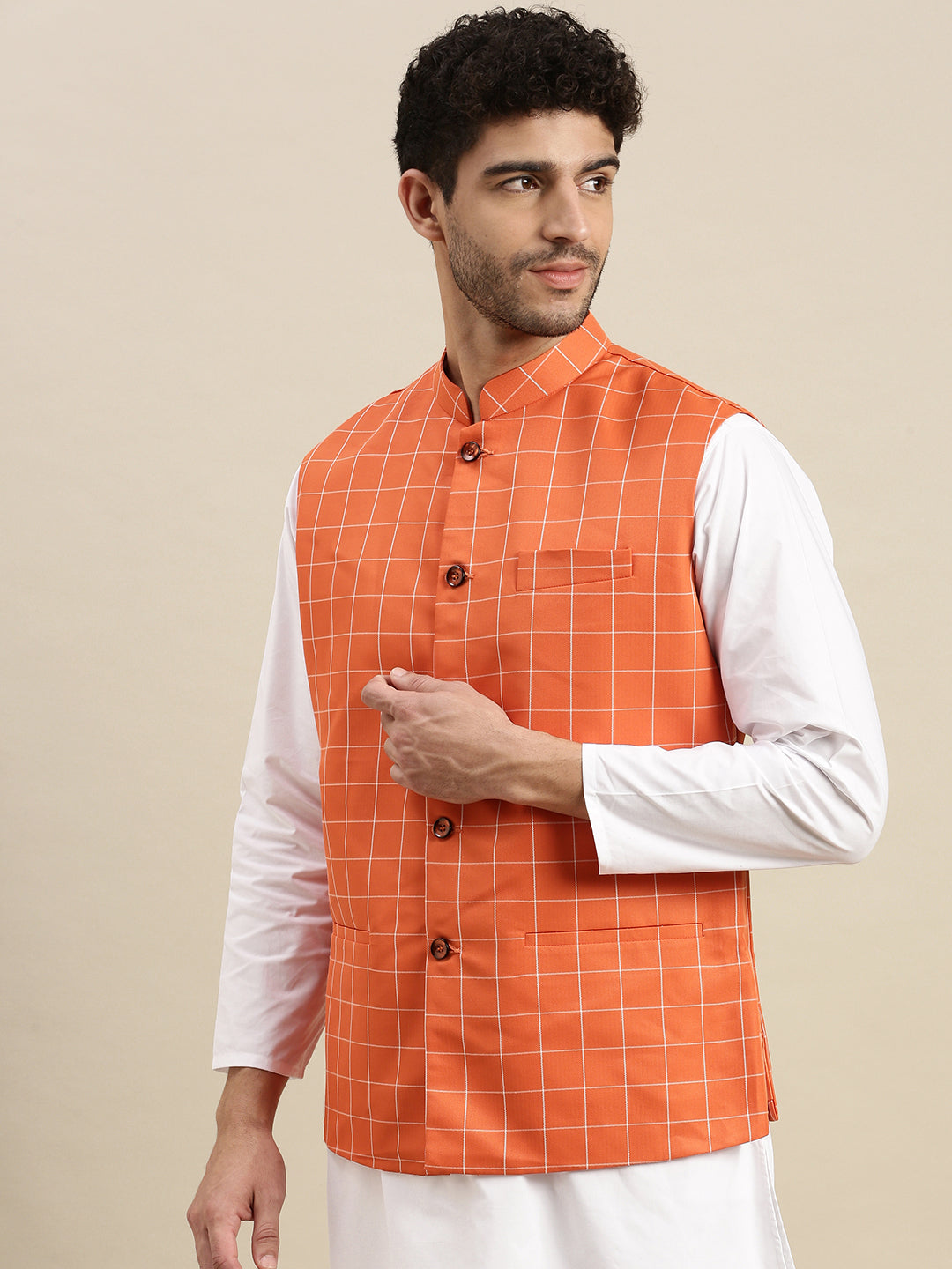 Men Ethnic Jacket Orange DC2