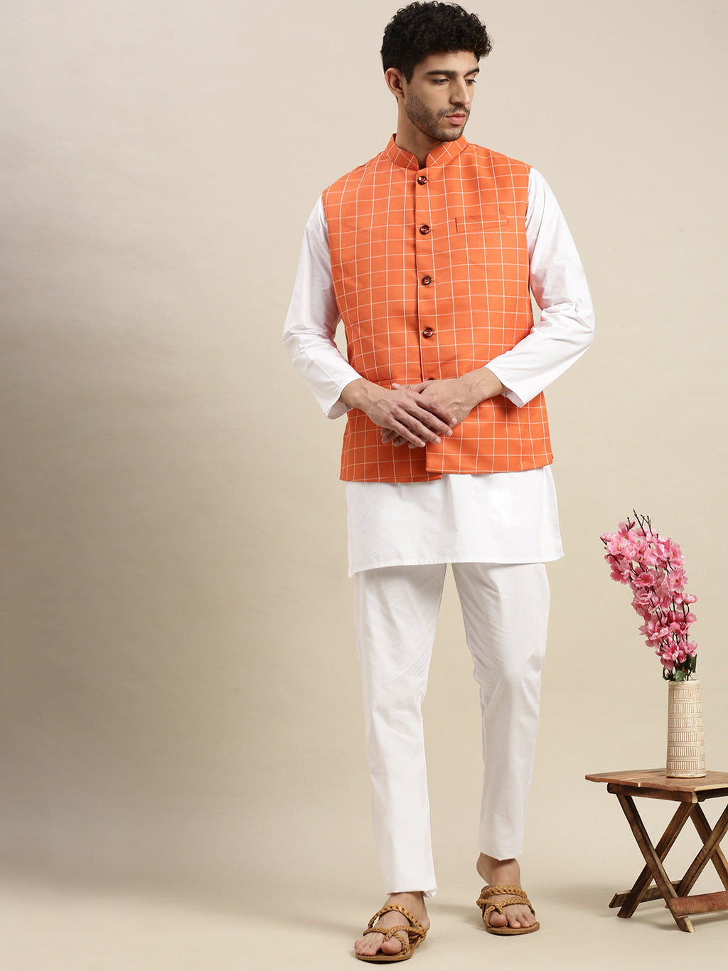 Men Ethnic Jacket Orange DC2